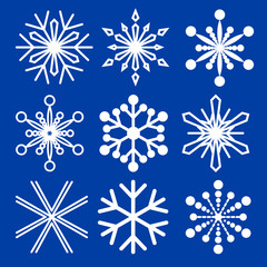 Fototapeta na wymiar set of snowflakes of different shapes. Collection of decorative snowflakes images. Vector illustration.
