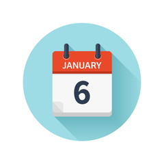 January 6. Vector flat daily calendar icon. Date and time, day, month 2018. Holiday. Season.