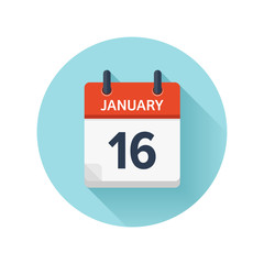 January 16. Vector flat daily calendar icon. Date and time, day, month 2018. Holiday. Season.