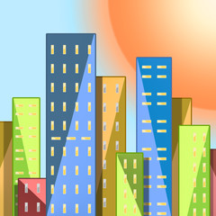 Image of city buildings with the sun - 174066822