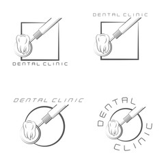 
illustration consisting of several images of the tooth and mirror in the form of a symbol.
