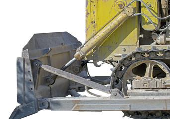 part of modern excavator machines isolated on white