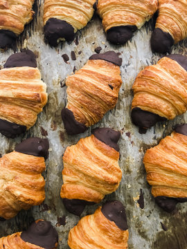 Tray of chocolate croissants