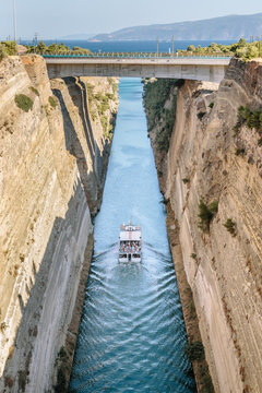 Boat Passing Through the Corinth Canal in Greece
