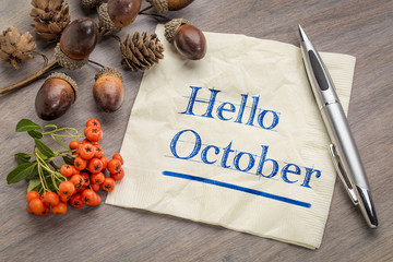 Hello October on napkin