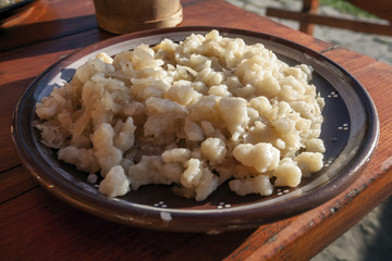Slovak traditional food - Potato glands with cabbage