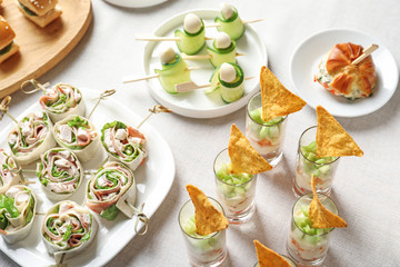 Delicious food for baby shower party on table