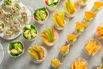 Tasty food for baby shower party on table