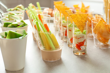 Tasty food for baby shower party on table