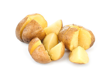 Baked potatoes on white background