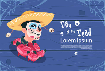 Day Of Dead Traditional Mexican Halloween Holiday Party Decoration Banner Invitation Flat Vector Illustration