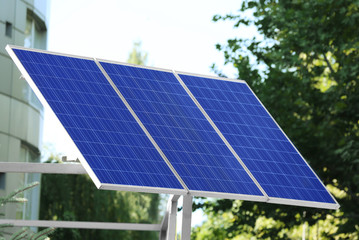 Solar panel on metal construction outdoors