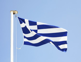 Greek flag on Mount Lycabettus in Athens. Greece