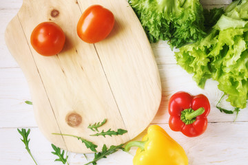 bell pepper, green salad and arugula, top view