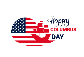 Happy Columbus Day National Usa Holiday Greeting Card Icon Isolated Flat Vector Illustration