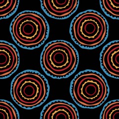 African ethnic seamless pattern for fabric, textile, paper. Vector bright illustration on black background