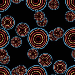 African ethnic seamless pattern for fabric, textile, paper. Vector bright illustration on black background
