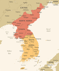 Korean Peninsula Map - Vintage Vector Illustration
