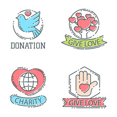 Donate money set logo icons help icon donation contribution charity philanthropy symbols humanity support vector