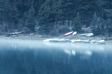 Boats on the Shore of Patricia Lake, Jasper