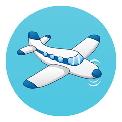 White propeller airplane vector icon.