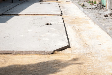 Asphalt road reconstruction site on the urban street