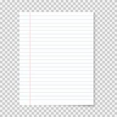 Realistic school notebook paper. Lined sheet