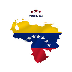 Venezuela map with waving flag. Vector illustration.