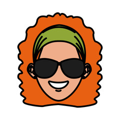 Young woman with sunglasses cartoon icon vector illustration graphic design