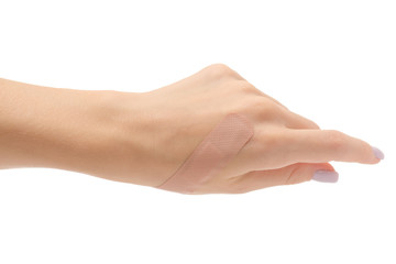 Female hand plaster wound cut