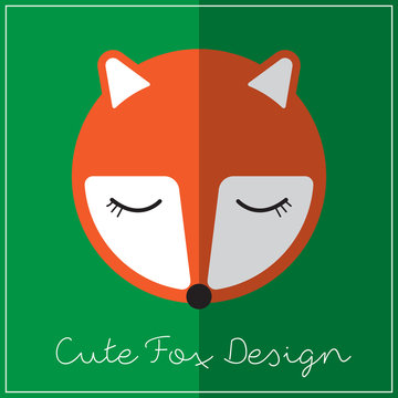 Cute fox icon in flat design with rounded shapes. Illustration of a fox cartoon character on green background