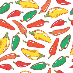 Jalapeno pepper seamless pattern. Vector doodle cartoon art back