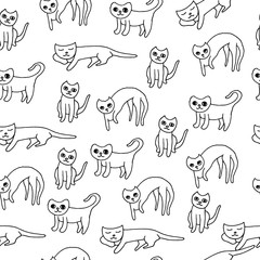 Child drawn cat seamless pattern. Vector graphic art background