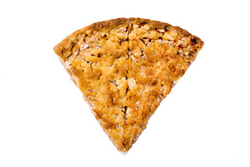 a piece of apple pie on a white background