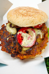 Burger for vegetarians. Burger with falafel.