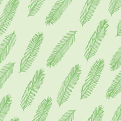 Seamless pattern with Christmas tree branch on green. Vector illustration