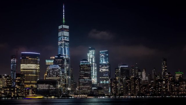 Lower Manhattan and Freedom Tower at Night Timelapse