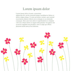Background with red and yellow flowers billow on white, Lorem ipsum stock vector illustration
