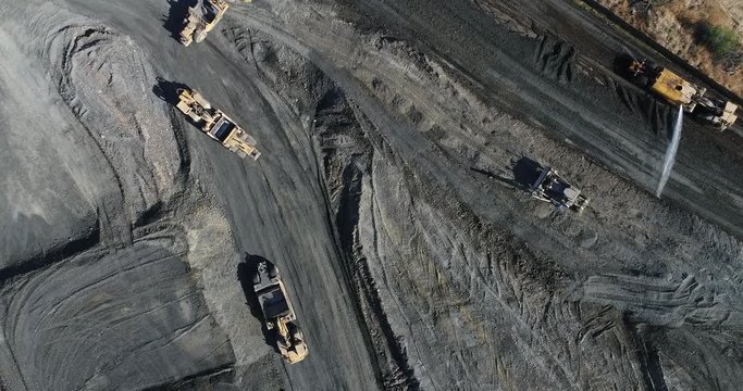 Overhead Ultra High Definition 4k Aerial of Tractors At Construction Site.