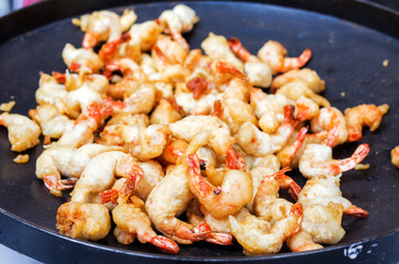 Cooked prawns. Large shrimps are cleaned.