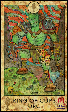 Orc. Minor Arcana Tarot Card. King of Cups
