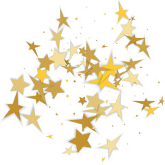 Christmas decoration of golden confetti stars against white background with nice bokeh