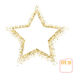 Golden star vector banner on white background. Gold glitter star. Gold template star for banner, card, vip, exclusive, certificate, gift, luxury, privilege, voucher, store, present, shopping