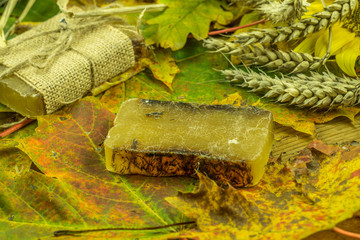 Handmade soap with colored autumn decoration