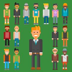 Group of men portrait different nationality friendship character team happy people young guy person vector illustration.