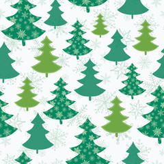 Vector green and white scattered christmas trees winter holiday seamless pattern. Great for fabric, wallpaper, packaging, giftwrap.