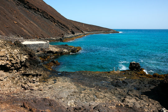 Basalt shore line, Sao Vicente Island in Cape Verde