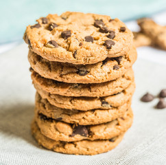 Colorful and tasty chocolate chips cookie. Concept of sweet food and dessert.