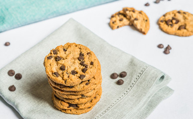 Colorful and tasty chocolate chips cookie. Concept of sweet food and dessert.