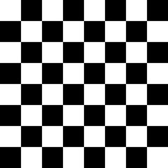 Chessboard or checker board seamless pattern in black and white. Checkered board for chess or checkers game. Strategy game conce